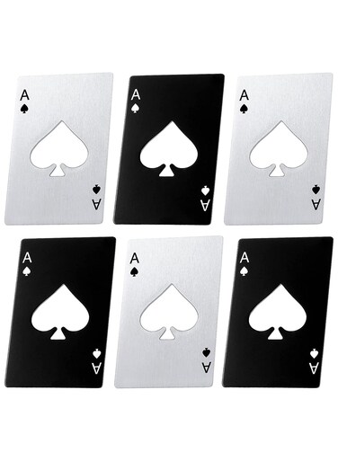 Poker Card Bottle Openers 6Pcs Stainless Steel Can Openers Beer Opener Ace Card Bottle Cap Openers Poker Cap Openers for Wedding Birthday Party Bridal Shower Table Tools Supplies Good Gift For Him