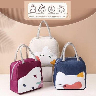 Insulated Lunch Bags for Women, Fashion Cartoon Thermal Refrigerated Waterproof Lunch Organizer Bags, Lunch Tote Bags Lunch Box Containers for Adult Kids Girls Boys School Travel, Blue
