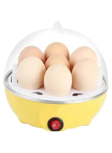 Electric Egg Boiler Cooker, 7 Eggs Capacity, Kitchen Breakfast Machine Multi-functional Egg Boiling Breakfast Electric Cooker Transparent Lid Rapid Egg Boiler (Yellow and White)