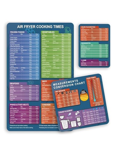 3pcs Fryer Magnetic Cheat Sheet Set, Accessory, Magnet Sheet Quick Reference , Cooking Times Chart, Useful Gift for Kitchen Hot Air Frying
