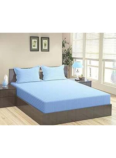 COLLECTION Stripe Light Blue Double Fitted Sheet 150x200 cm with 2 Pillow Cases