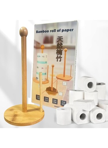 Zeskem Wooden Kitchen Tissue Holder, Kitchen Towel Stand Rack, Bamboo Vertical Paper Towel Holder with Non-Slip Base for Kitchen
