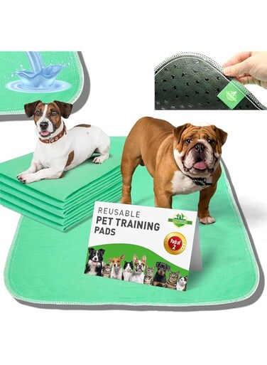 MY TURF Highly Absorbent Washable Puppy Pads 60cm x 45cm (x2), Reusable Puppy Training Pee Pads, Waterproof, Leak Proof, Fast Drying, Anti Slip, Odour Control, Puppy Wee Mats