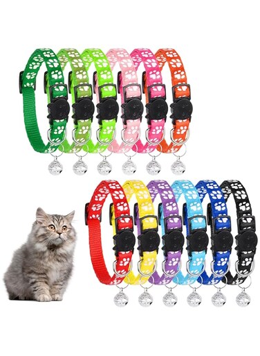 Reflective Cat Collars with Bells 12pcs Adjustable Kitten Collar with Breakaway Buckle, Safe Quick Release Cat Collar for Kittens, Puppies, Small Pets (Colourful)