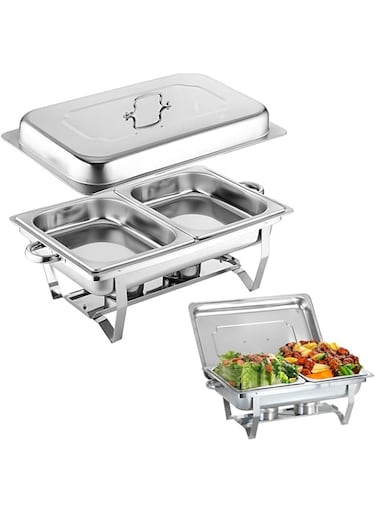 Chafing Dish Buffet Set Catering Server Chafer Food Warmer, Stainless Steel Rectangular Buffet Stove with 2pcs 1/2 Size Food Pans Lid Fuel Holder Serving Dishes for Restaurant Wedding Party Hotel