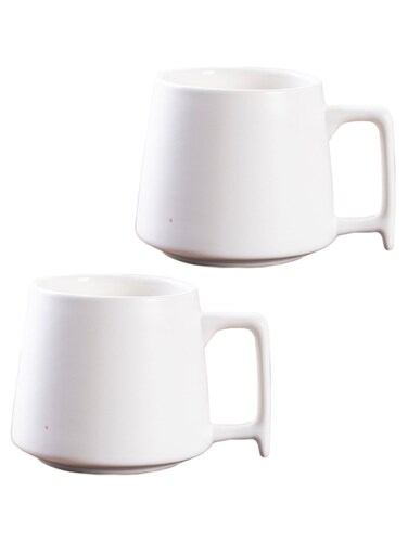 Ceramic Large Latte Mug Set of 2,Coffee Cups With Big Handle 350ml/12 Oz Drink Cup for Mocha/Cappuccino/Cocoa/Tea/Milk(White)