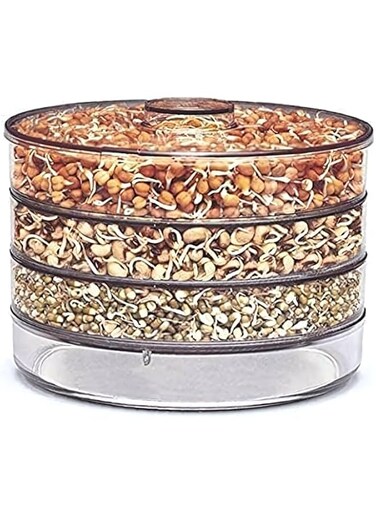 KESI ORNAMENTS Sprout Maker with 4 Compartments for Multi Purpose Use Plastic Grocery Container Sprouted Grains Seeds Dal Channa Chole Ragi Organic Sprouting Jar (500ml,4Layer)&hellip;