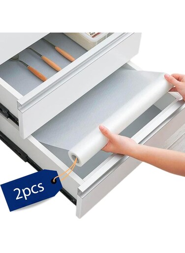 2 Roll Drawer Mats Shelf Liners,45&Atilde;&mdash;150cm Kitchen Cabinet Mat,Non-Adhesive Transparent EVA Cabinet Protector,Cut-to-Fit Pad for Kitchen Cabinets,Refrigerators,Bathrooms,and Dresser Drawers,Washable,and Easy to Clean