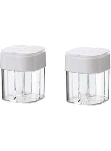 Rea&amp;Gole 2 Pcs Seasoning Shakers 4 Compartment Salt and Pepper Pots Flip Cover Pepper Dispensers for Salt Pepper Sugar Cumin and More Condiments