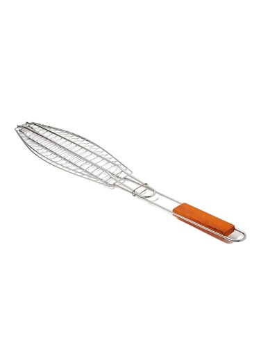 Steel Fish Barbecue Grill Silver/Brown 66centimeter