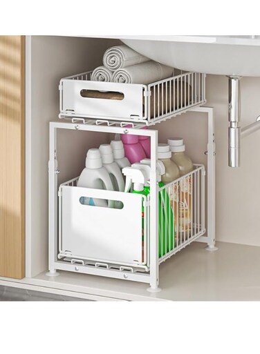 2 Pack Pull Out Cabinet Organizer,Collapsible Closet Organizers and Storage Cabinets,Heavy Duty Slide Out Drawers for Kitchen Cabinets,Tier Multi-Purpose Bathroom Organizers and Storage(3.5"+7")