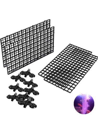 Chnee 4 Pcs Aquarium Divider Tray Plastic Grid Aquarium Egg Crate Light Diffuser, Fish Tank Divider Filter Bottom Isolation with 8 Pcs Sucker Clip(Black)