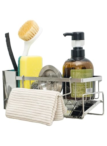 Freihouse Kitchen Sink Caddy, Sponge Holder for Kitchen Sink, Kitchen Sink Organzier and Storage with Detachable Brush Holder and Rag Drying Pole, Rustproof 304 Stainless Kitchen Sink Accessories