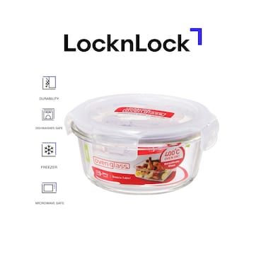 LocknLock 380ml Oven Glass Round Container &ndash; Durable, Microwave Safe Food Storage Solution