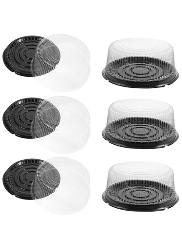 Yardwe 10pcs Plastic Cake Container Carrier with Clear Dome Lid 8 Inch Round Bakery Cake Box Disposable Cake Packaging Transport Case