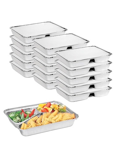 Khaleej Pack Aluminium Pans Containers for food with Lids - [10 PCS] 760 ml 3 Compartments Disposable Aluminium Food Containers Rectangular Aluminium Foil Pans Lunch Box with Lids Khaleej Pack