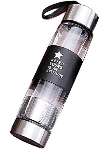 Gallery 420ml tea infuser bottle, double layer stainless steel leakage proof glass water bottle travel water separation tea bottle mug cup for office travel home,silver