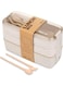 Bento Lunch Box with Cutlery, 3 Compartments, Leak-Proof and Microwave Safe (Beige)