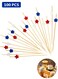 100 Pcs Bamboo Fruit Food Sticks, Disposable Red White Blue Star Bamboo Food Picks, Charcuterie Accessories for Food, Drinks, Fruits Party