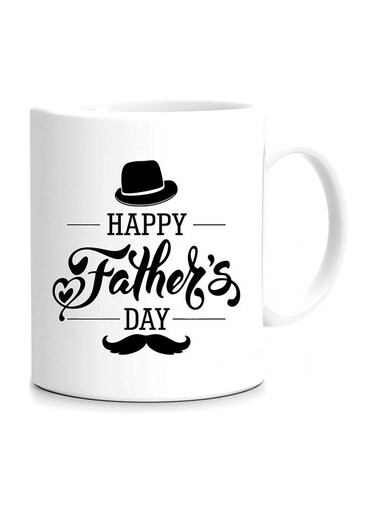Happy Father Day Printed Mug White/Black 11.5x10.5x10.5centimeter