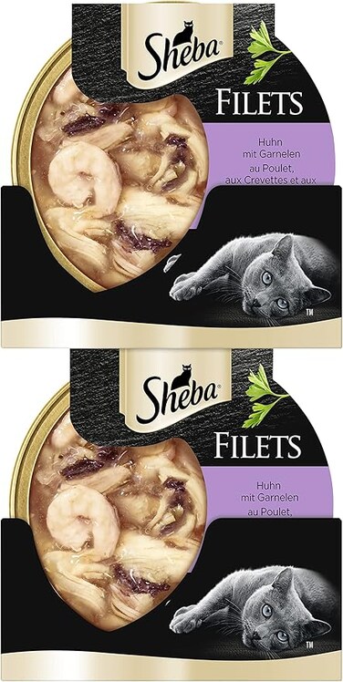 Sheba Cat-Food Chicken with Shrimp &amp; Tuna Filets, from Natural-Chicken Breast, Wet Food made for Reliable Consumption, Enriched - the Necessary Nutritional Requirements, Pack of 16x60g