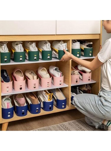 KLEANE Shoe Slots Double Layer Adjustable Shoe Rack Holder Slipper Rack Shoe Slots Organizer Space Saver Closet Shelf Storage Shoes Slot Stacker for High Low Heel and Sneaker (5 Pack, pink white)