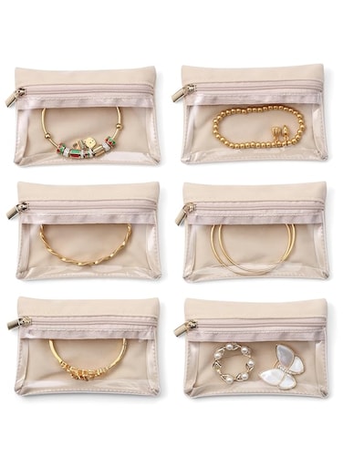 Vlando 6 Pcs Travel Velvet Jewellery Pouch with Zipper Clear Travel Jewellery Bag Travel Jewellery Organiser for Travel Business Trip