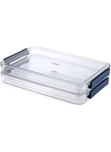 Azonee 2 Pack Clear Plastic Stackable Storage Box with Lids Stackable Storage Bins Paper Storage Box Containers for Organizing A4 File Paper, Document, Photo, Scrapbook(Small, Blue)