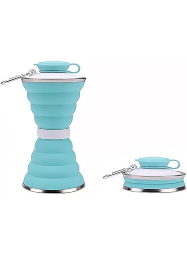 Tazweeq Collapsible Water Bottle with Carabiner, Reusable, Leak-Proof, Food-Grade Silicone Travel Cup for Outdoor Adventures, Camping, Gym, Hiking, Cycling, BPA-Free, Heat &amp; Cold Resistant