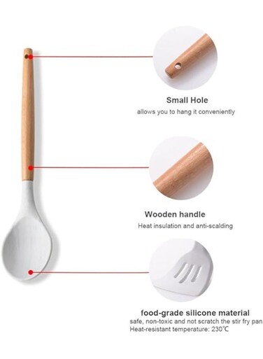 Pieces Silicone Cooking Utensils Set, Nonstick Cookware Set with Storage Bucket, Heat Resistant Kitchen Untensils Set with Premium Wood Handles