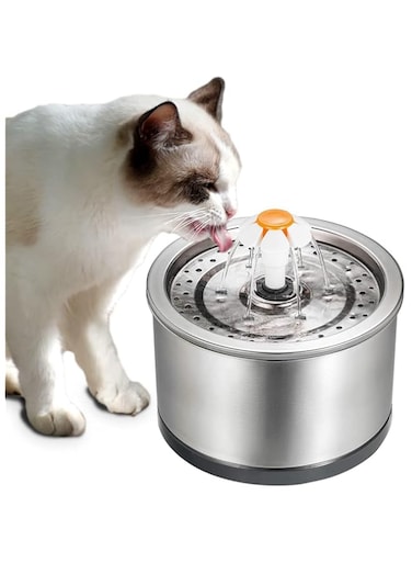 ANTOLE Stainless Steel Cat Water Feeders Fountain 2.5L Pet Dog Drinking Bowl Automatic Dispenser Super Quiet Drinker Feeder Filter (Stainless Steel Cat Water Fountain)