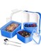 Adult Kids Lunch Box, Insulated Bento Bento Box with Cutlery, 1260ML 3 Compartment Divided Lunch Container with Lid, Leak Proof (Plastic, Blue)