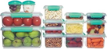 Sistema 28 Piece Food Storage Container Set - BPA Free, Flexible Seal &amp; Easy Locking Clips - Teal