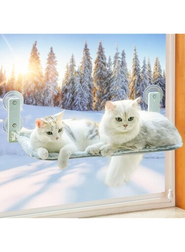 MEWOOFUN Cat Window Perch Cat Hammock for Window with Steel Frame Foldable Window Seat for Indoor Cats (Large Grey Removable Mat)