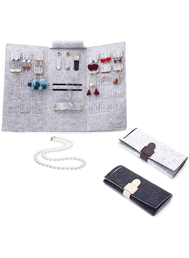 2 Pcs Felt Fabric jewelry bag, foldable, portable jewelry bag for Rings, Earrings, Studs, Necklaces (Light gray and dark gray)