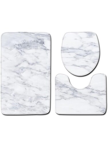 HALAMODO 3PCS Luxurious Bathroom Rug Set - Microfiber Bathroom Mat w/Toilet Lid Cover, Anti Slip Bath Mat - Soft &amp; Plush U-Shaped Mats for Bathroom, Bedroom, Living Room