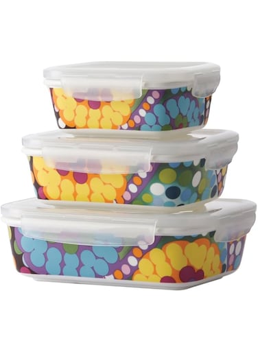 French Bull 3 Pieces Food Storage Container Set Lunch, Airtight Bindi, Porcelain