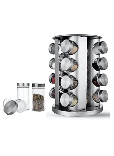 Stainless Steel Revolving Spice Rack Set with 16 Spice Jars Spice Rack Tower Organizer for Countertop or Cabinet Standing Seasoning Tower for Kitchen 360&deg; Rotating Spice Carousel (16 JARS)