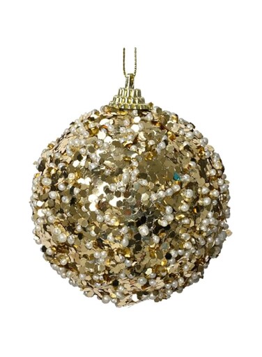 Kaemingk Bauble Foam Beads And Sequins Gold 8cm