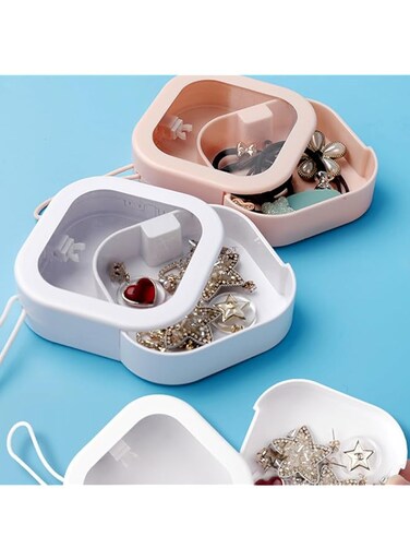 Tazweeq 2Pcs Hair Tie Organizer Storage Boxes, Portable Hair Tie Holder Organizer, Plastic Travel Storage Box for Hair Tie, Hair Clip, Floss Sticks, Cotton Swab, Women, Pink, White