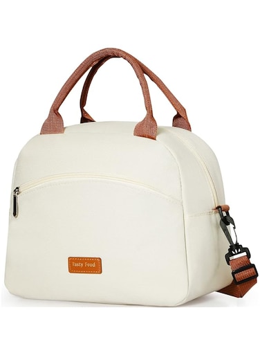 DIRGEE Insulated Lunch Bag For Women, Men Waterproof Cooler Bag Lunch Box For Women Portable Reusable Two-Tone,With Adjustable Straps Can Be Used For Work,White and Brown