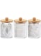 Tbestmax 10 Oz Cotton Swab/Ball/Pad Holder, Qtip Apothecary Jar, Clear Bathroom Containers Dispenser for Storage 3 Pack Wood Lids