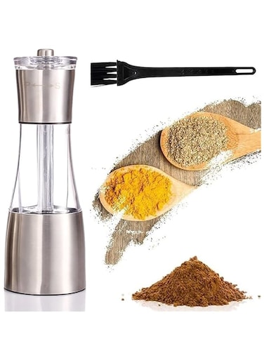 Arabest 2 in 1 Salt &amp; Pepper Grinder, Stainless Steel Manual Dual Salt &amp; Pepper Shakers, Spices Mill with Brush, with Adjustable Coarseness Kitchen Cooking Spices Mill, Easy to Clean