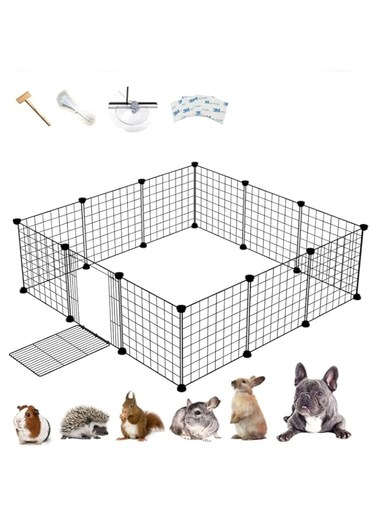 Ricjurzzty DIY Pet Playpen,Metal Wire Dog Kennel, Pets Fence Exercise Cage for Rabbit, Guinea Pigs, Puppy,Portable Metal Wire Yard Fence(12 Panels)