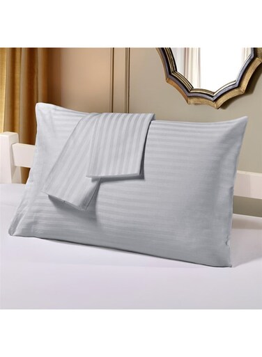 Linen Klub 2-Piece Pillowcase Set &acirc;&euro;&ldquo; 100% Cotton Luxury Hotel Quality, 250 TC Sateen with 1cm Stripe Texture Pattern, Size: 50x75 cm Cotton Silver 50x75cm