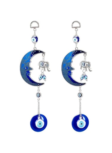 SYOSI 2 Pcs Evil Eye Pendant Decoration, Blue Evil Eye Moon &amp; Elephant Amulet, Car Hanging Ornament for Window Door Frame Balcony for Protection and Blessing