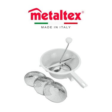 Metaltex Stainless Steel Food Mill Spring &ndash; 3 Interchangeable Strainers &ndash; Durable Stainless Steel &amp; Plastic Construction &ndash; Made in Italy