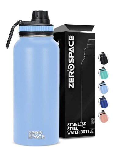 Stainless Steel Water Bottle 1L, 32oz Double Wall Vacuum Insulated Water Bottle, Hot &amp; Cold Thermos Flask with Spout Lid, BPA-Free Water Bottles for Gym, Travel, Office and Kids (Light Blue)
