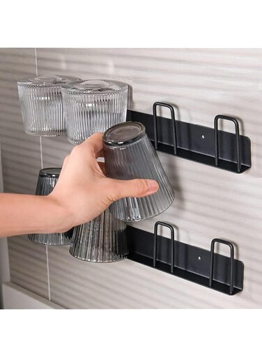 TERRIFI Wall Mounted Mug Holder Mug Hooks, 2 Pcs Coffee Cups Holder Hanger for Mug Display Organizer, No Drilling with 4 Cup Holders,Cups Storage ​for Kitchen, Living Room