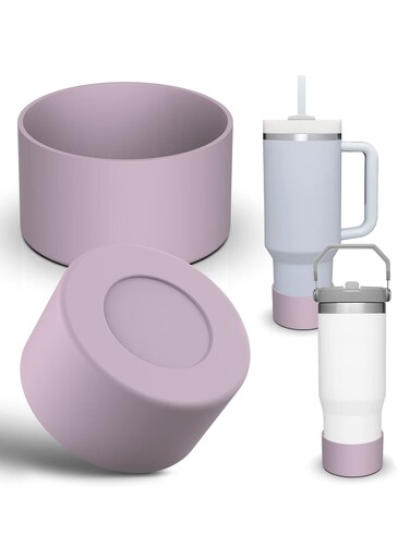 2 pack Silicone Boot For Stanley Quencher Tumbler 30 oz 40 oz, Bottom Boot for Stanley IceFlow Flip 30 20 oz, Protector Sleeve for Water Bottle 12-24oz (Purple)